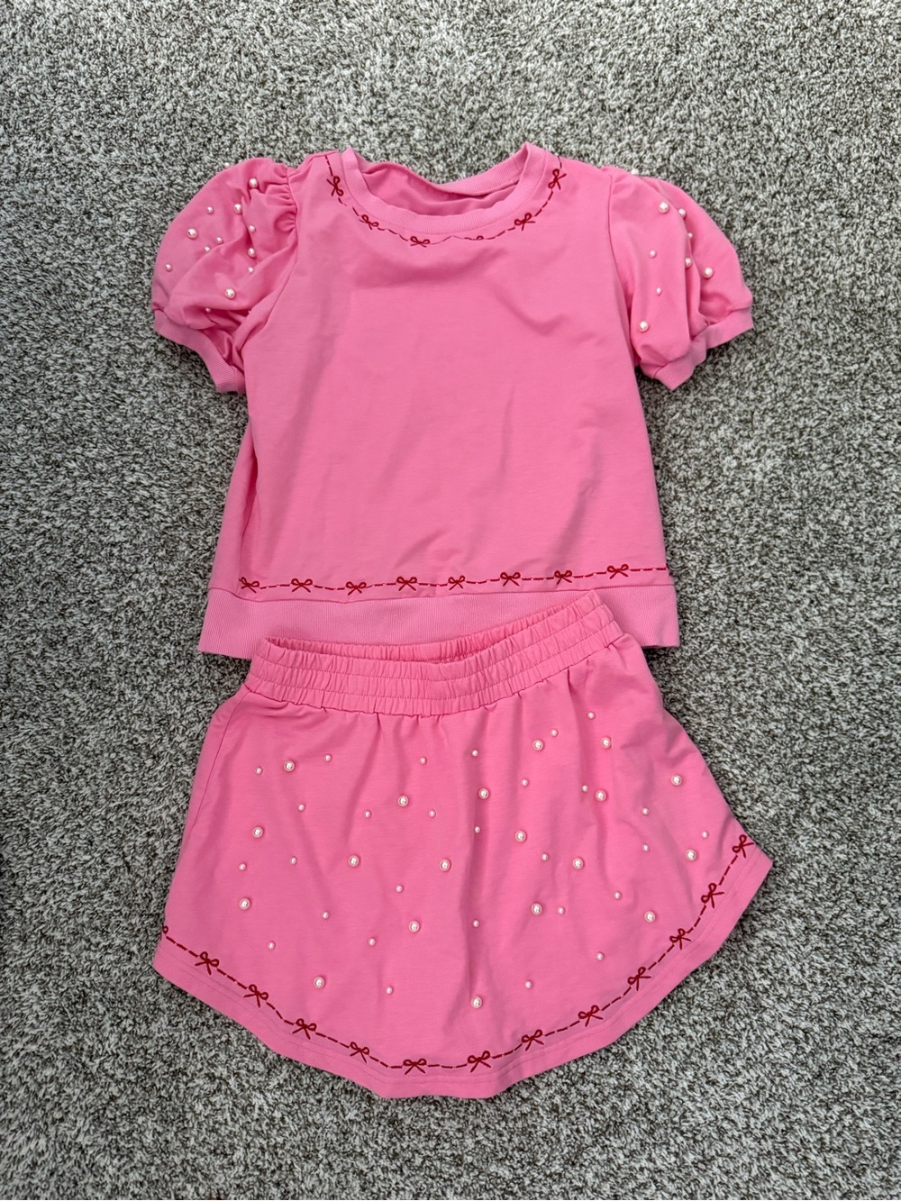 entro Pink Pearl-Accent Ruffle Sleeve Top & Skirt Set